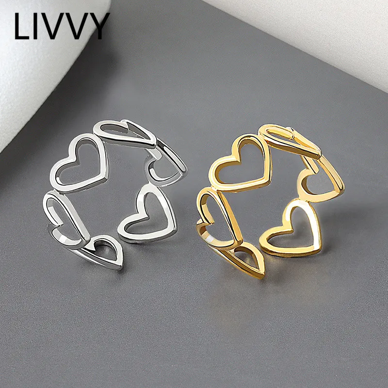 LIVVY Silver Color Love Heart Shell Finger Ring For Women Fashion Party Wedding Jewelry Ring Gift 2021 Trend