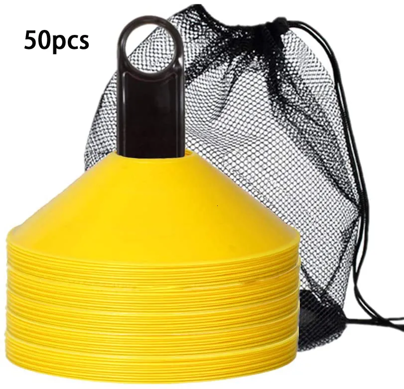 50 Cônes D’agilité Football - 5 Couleurs (jaune, Bleu, Vert, Orange, Rouge) - Avec Sac Et Support - Pour Sport, Entraînement, Jeux - 10