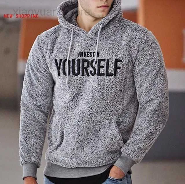 Hommes Hoodies Automne Hiver Hommes Chaud En Peluche Polaire À Capuche Casual À Manches Longues Lettre Imprimer Pull À Capuche Teddy Tops Mode Rue HKD230704