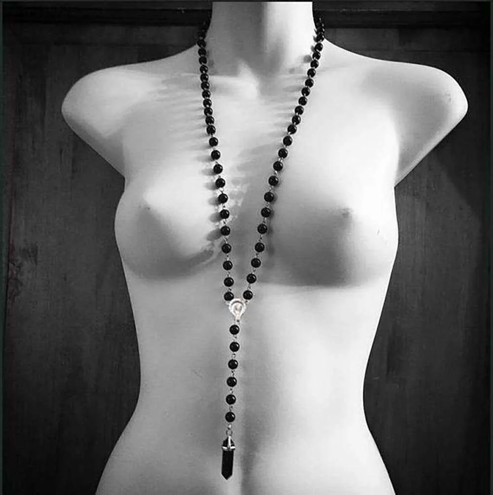 Morekolor Yas Tespih ile Realobsian Crystal Point Cenaze Cenaze Cenaze Victoria Vintage Lariat Gotik Memento Mori Kolye L230704