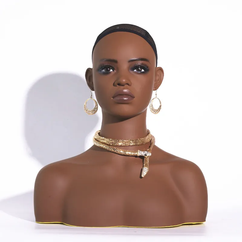 Vente chaude pvc mannequin maquillage visage réaliste tête de mannequin femme avec épaules tête de mannequin pour affichage de perruque de bijoux