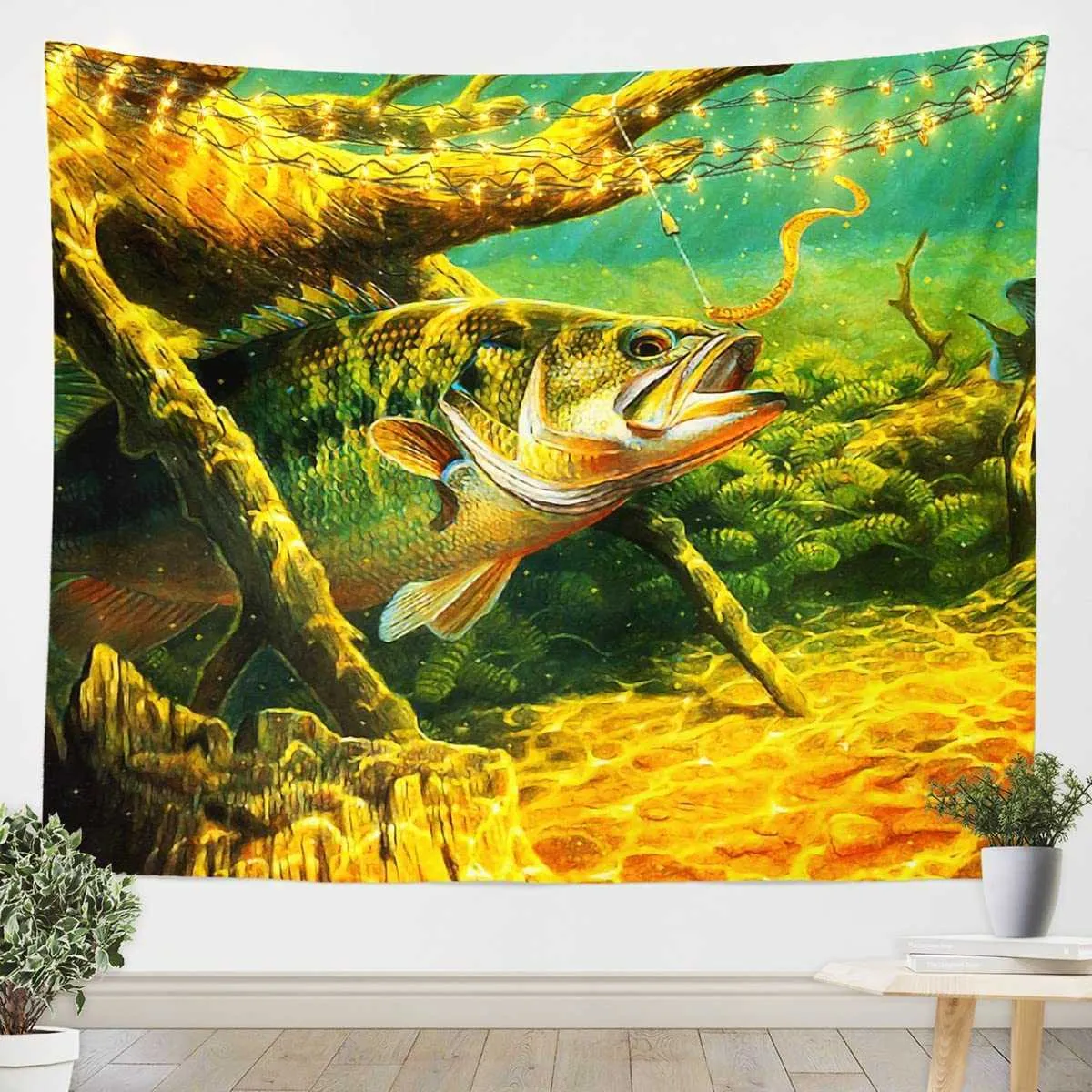 Tapestries fisk bas tapestry fiske tapestries under vattnet fisk djur vägg hängande hem sovrum vardagsrum sovsal dekor vägg filt