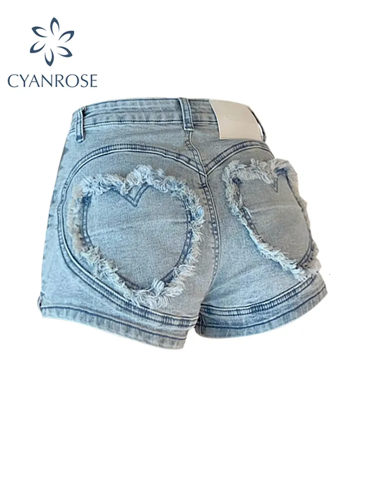Heren korte jeans 2023 zomer losse hoge taille blauw baggy hart denim Koreaanse stijl casual Y2K wijde pijpen korte broek onderkant 230703