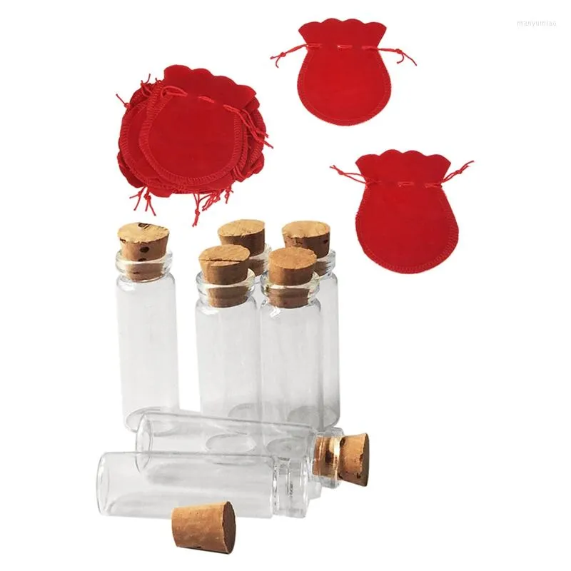 Storage Bottles 2023 -20 Pcs Oval Ring Earrings Wedding Present Gift Favor Bag Pouch & 20Pcs Tiny Empty Clear Cork Glass Vials 2