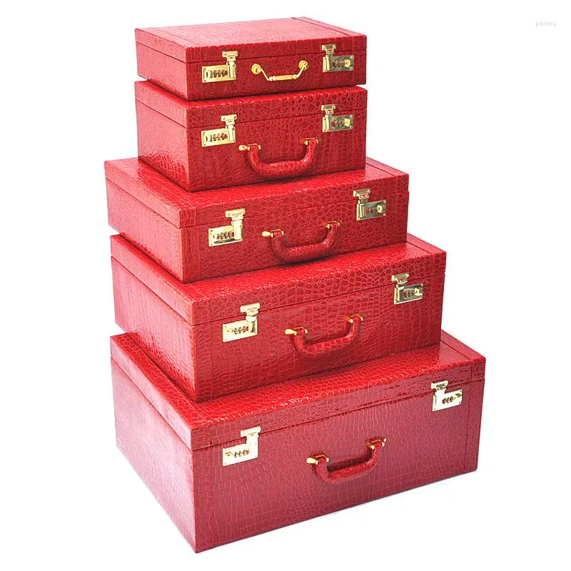 Valises Firstmeet Marry Valise rouge Valise nuptiale Cadeau Bagages festifs Sac Boîte Luxe Mariage Pu Serrure à combinaison Dot Valise