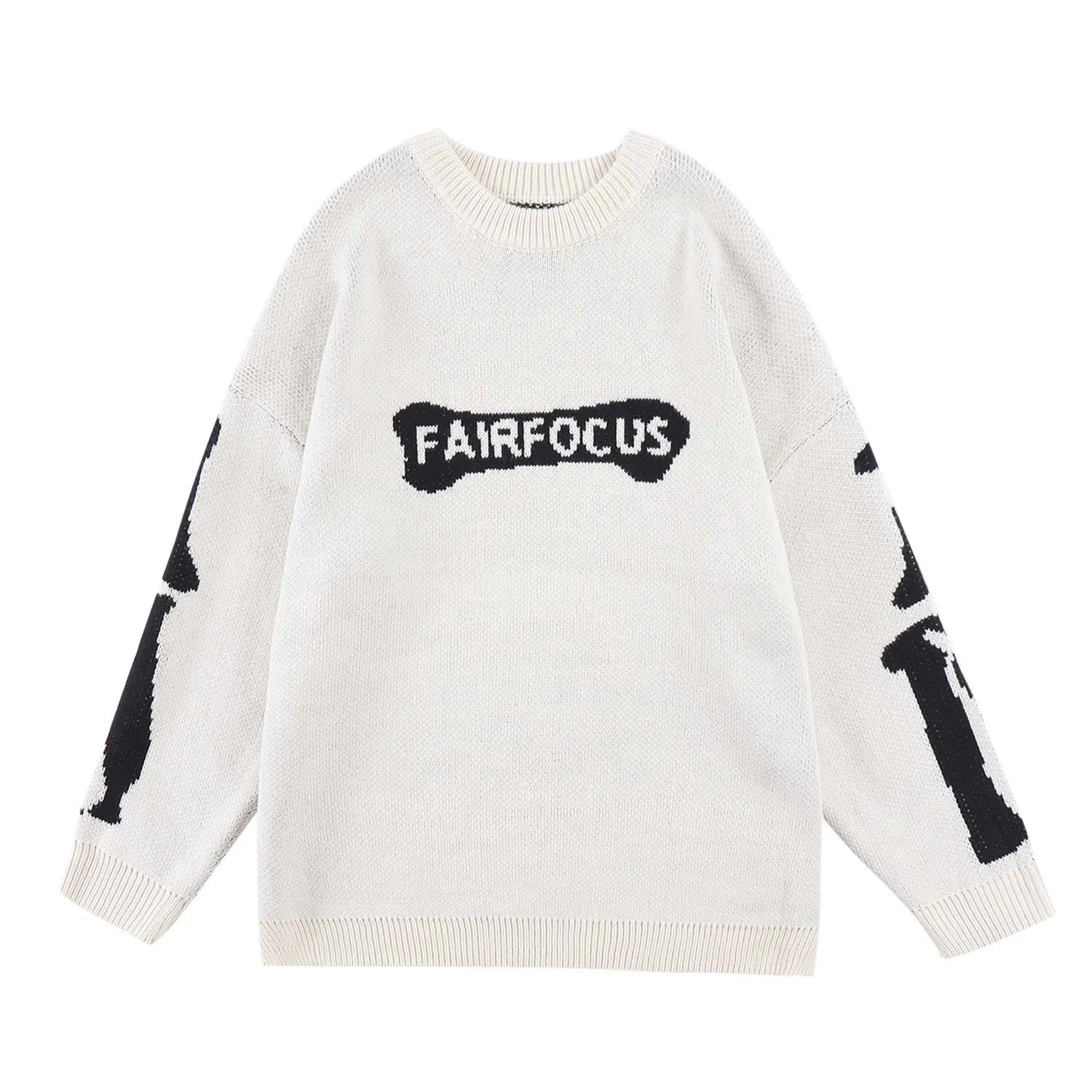 Pull ras du cou en jacquard squelette pull décontracté hip hop ample