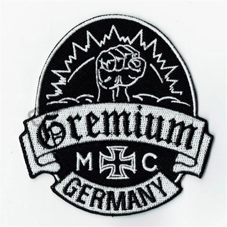 Personalidade Gremium Alemanha Ferro bordado no patch Ferro costurado no distintivo do clube de motocicleta MC Biker Patch inteiro 301N