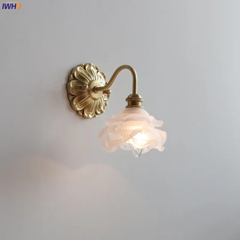 Other Home Garden IWHD Frosted Glass LED Wall Light Switch Socket Home Decor Indoor Lighting Living Room Bedroom Beside Lamp Copper Lampara Pared 230703