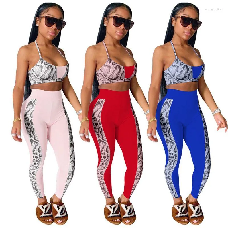 Women's Two Piece Pants Spring Summer Set Women Print Sling Sleeveless Tube Top Suits Fashion Sexy Club Outfits Streetwear Wholesale