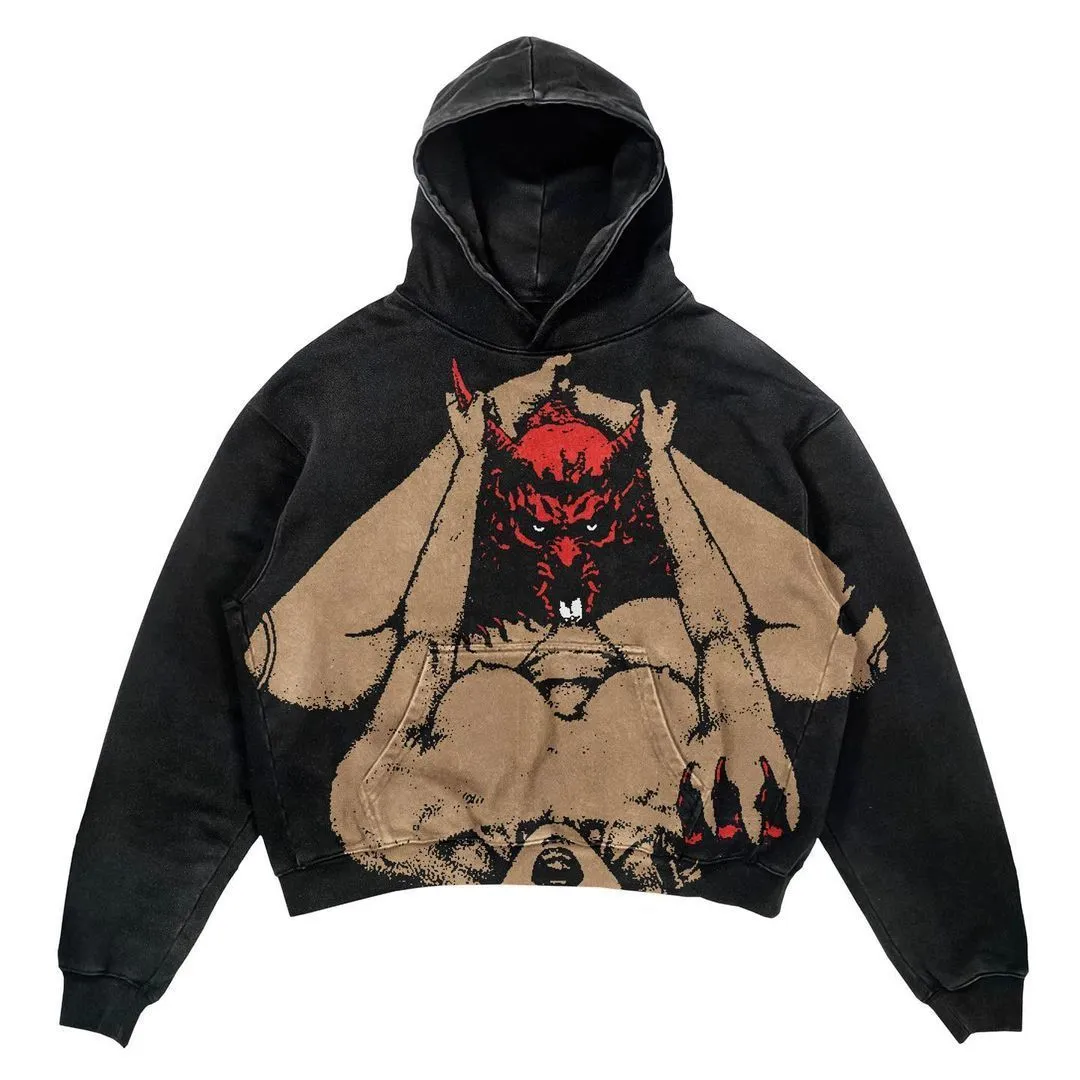 Mens hoodies tröjor ins caustommade demon tryck kvinnor streetwear överdimensionerade hoodie vintage par tröja goth harjujuku jacka y2k toppar 230703