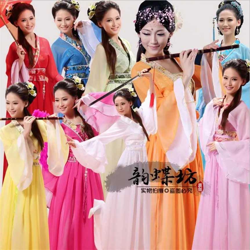 Kinesiska traditionella kvinnor Hanfu Klänning Kinesisk Fairy Klänning Röd Vit Hanfu Kläder Tang Dynasty Ancient Costume251w