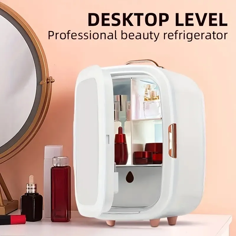 Mini réfrigérateur 12 litres, design LED miroir, réfrigérateur de beauté portable AC/DC, refroidisseur thermoélectrique et réchauffeur pour les soins de la peau,