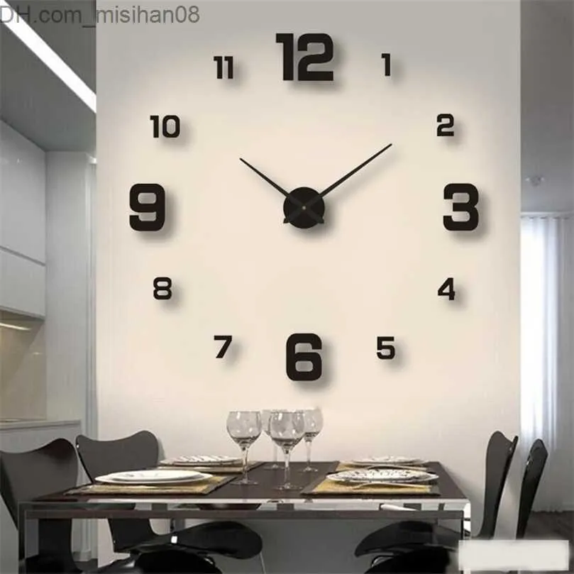 Zegary ścienne Zegary ścienne Nowoczesny Design Duży zegar ścienny 3D DIY Zegary kwarcowe Modne zegarki Akrylowe naklejki na lusterka Salon Wystrój domu Horloge Z230704