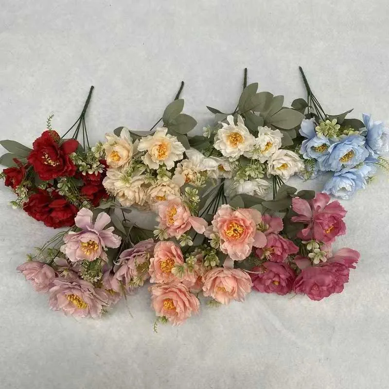 Fleurs séchées belles pivoines fleurs artificielles quatre grandes et deux petites fausses fleurs bon marché pour la décoration de jardin de mariage chambre à coucher