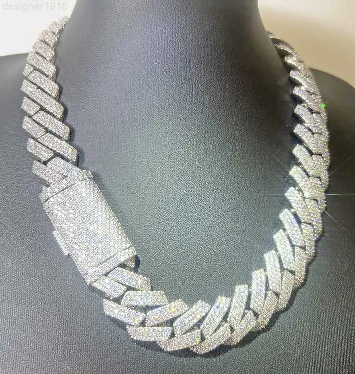 Hiphop smycken anpassad full VVS Moissanite 15mm 20mm 3Rows Sterling Silver Cuban Link Chain för män