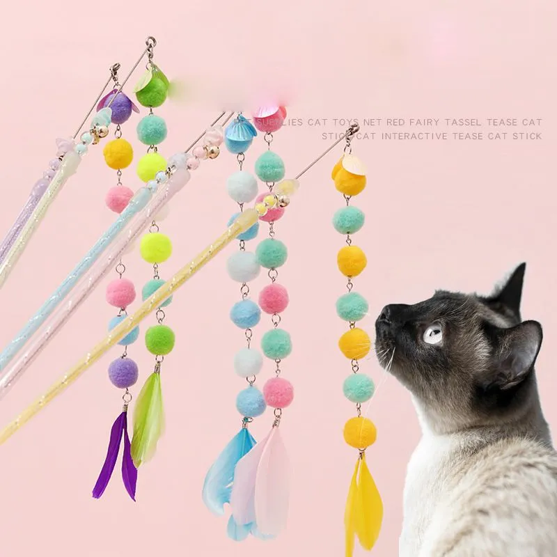 Cat Feather Toys Cat Wand Toy Accessories for Cat Teaser with Bell for Indoor Histn Play Toys