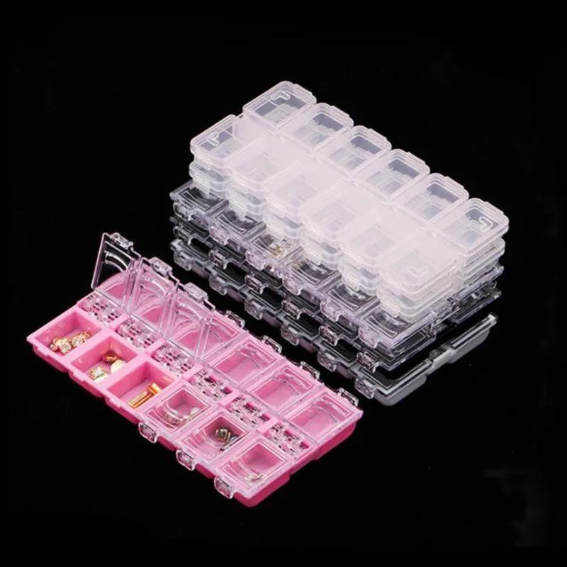 12 griglie Clear Empty Storage Box Strass Acrilico Perline di cristallo Decorazione di gioielli Accessori per nail art Contenitore per pillole F1377 Bkqcc