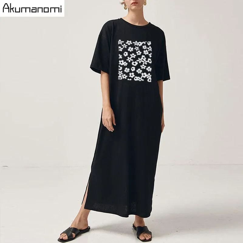 Jurken Zomer Bloemen Zwart Harajuku Jurken Dames Grote Maat 7xl 6xl 5xl 4xl Xxxl Oneck Korte Mouw Lange Elegante Boho Boheemse Hot