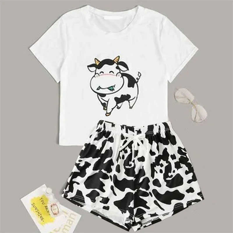 Cow print pajama shorts hot sale