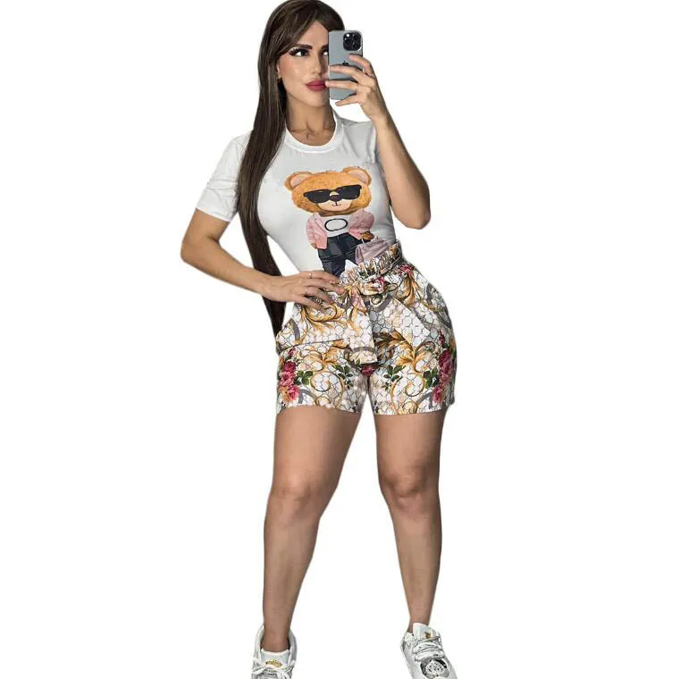 Champ Mode Luxe Kleding Dames Zomer Beer Letter Print Outfits Designer Trainingspakken 2 Delige Set Casual T-shirt Shorts Jogger Sportpak