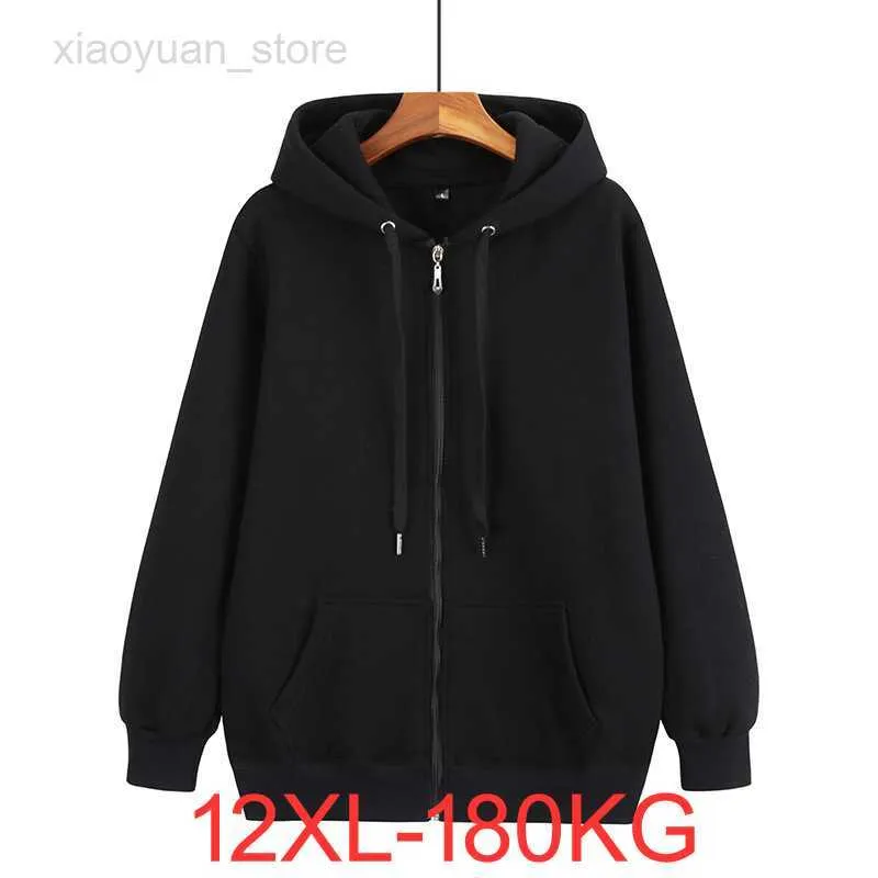 Heren Hoodies Heren herfst en winter groot formaat rits 10XL 12XL sweatshirt met capuchon plus maat 7XL 8XL 9XL 5XL dik zwart grijs grote jas 180KG HKD230704