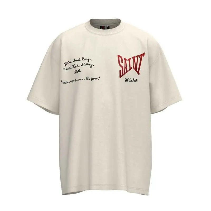 Męskie tshirty święte Michael haft haftowe hiphop krótkie rękawy tee mężczyzny kobiety