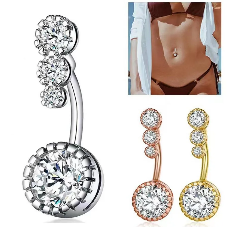 Anéis de umbigo de cristal de zircônia para mulheres Nombril Ombligo Anel de umbigo de aço cirúrgico Barbell Coração redondo Body Piercing Jóias