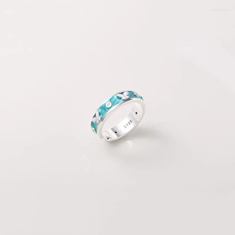 Cluster Ringe Schmetterling 925 Sterling Silber Offener Ring für Frauen Mädchen Geburtstagsgeschenk Charms Öl Tropfen Grüner Kristall Schmuck Geschenke Tropfen