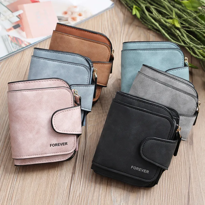 Fashion Women's Short Wallets PU Leather Matte Small Casual Coin Purse Zipper Money Bag Hasp Clutch Credit Card Holder Clip