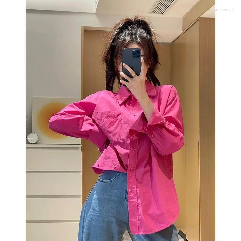 Women's Blouses 2023 Spring Autumn Women Solid Color Casual Shirts Female Loose Single Breasted Ladies Long Sleeve U163