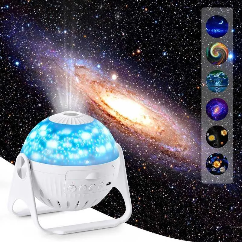 Lampor NYHET LED Galaxy Aurora Star projektor nattlampa med Bluetooth musikprojektionslampa för barn sovrumsinredning HKD230704
