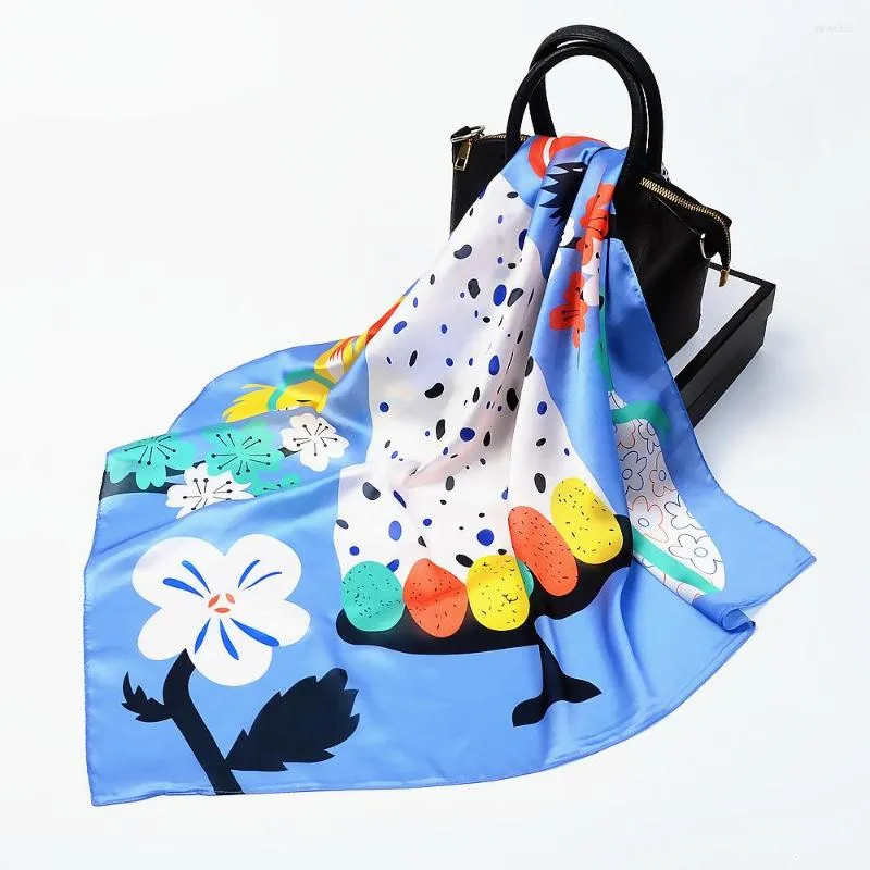 Scarves Scarf Women Luxury 53x53cm Silk Cartoon Egg Pattern Ladies Small Square Girl Neckerchief