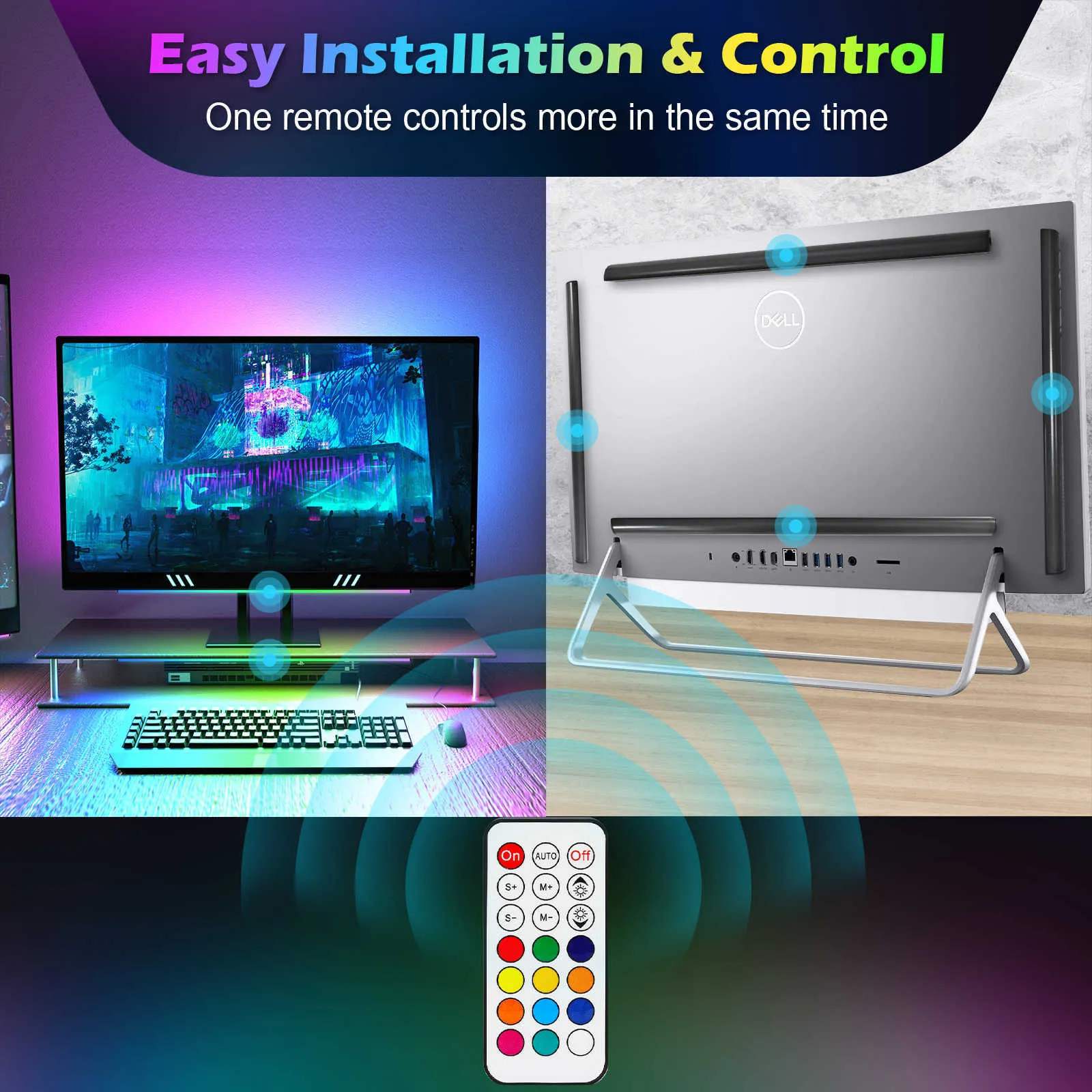 Night Ambient LED Monitor Light Bar with Remote Control USB Powered for ...