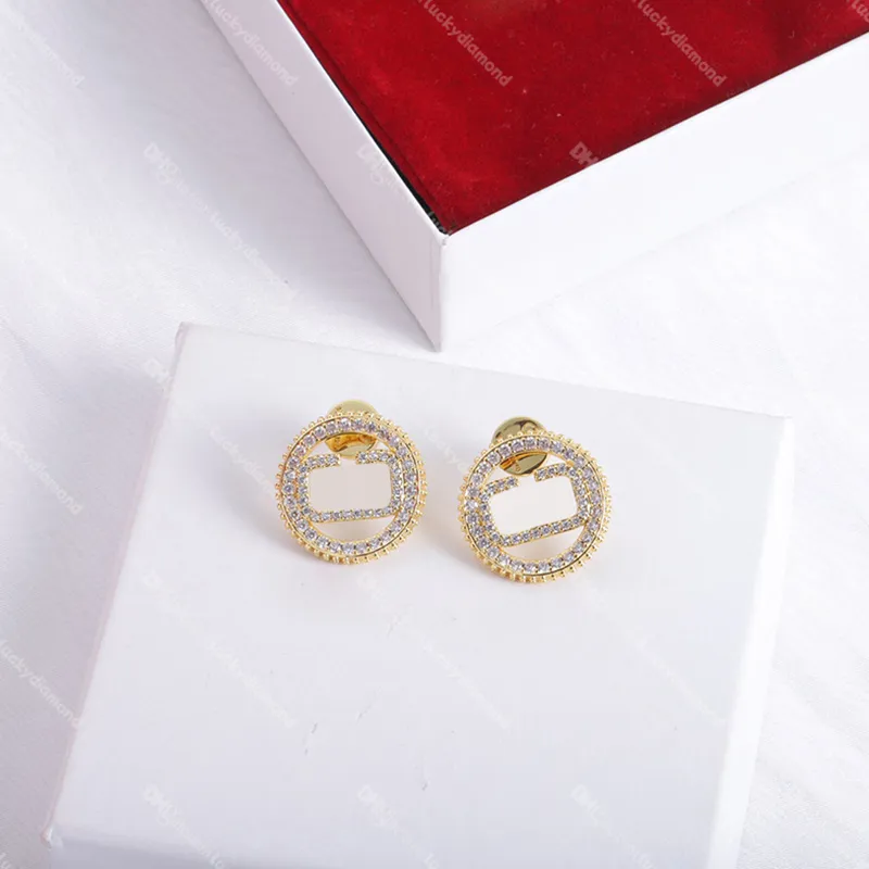 Designer Earrings for Women Circle Stud Luxury Gold Crystal Letter Earring Silver Jewelry