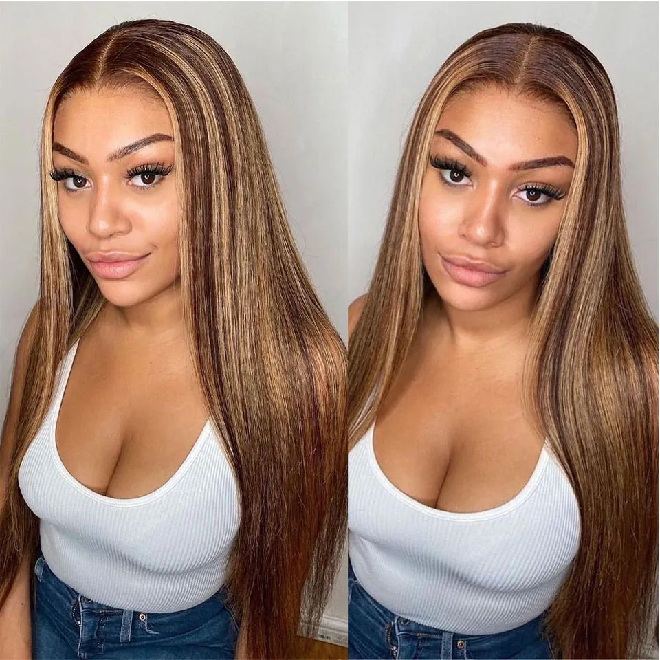 Straight Lace Front Wig Highlight Wig Human Hair Colored Ombre Lace Front Human Hair Wigs HD Lace Frontal Wig