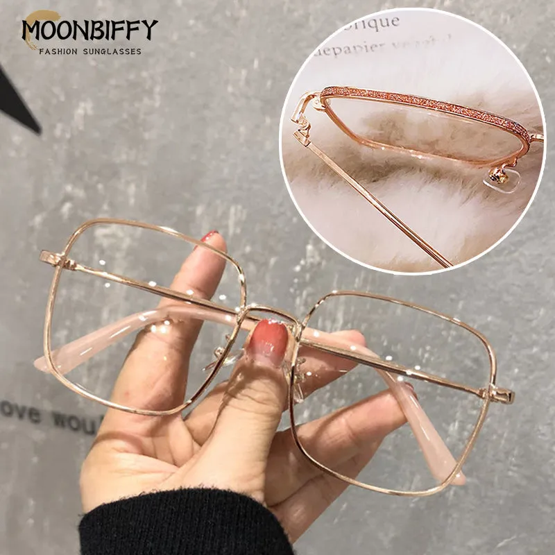 Sunglasses Oversize Square Myopia Glasses for Women Men Anti Blue Light Computer Eyeglasses Shiny Frame Prescription Eyewear 0 6 0 Diopter 230704