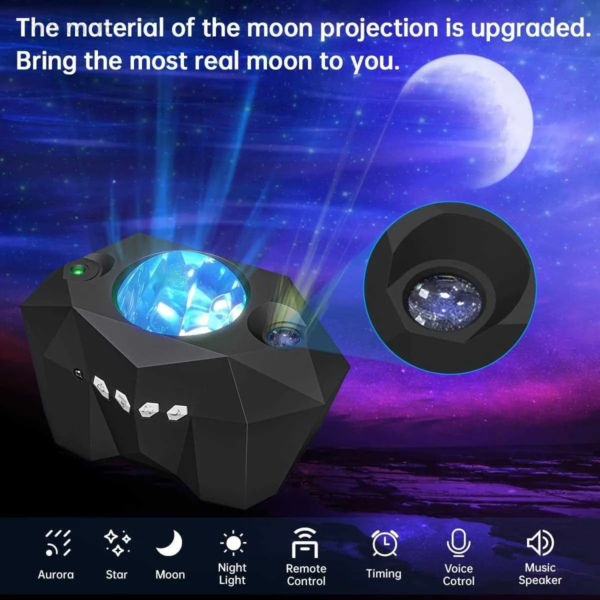 Projecteur lumineux Aurora Star avec lune, projecteur Galaxy