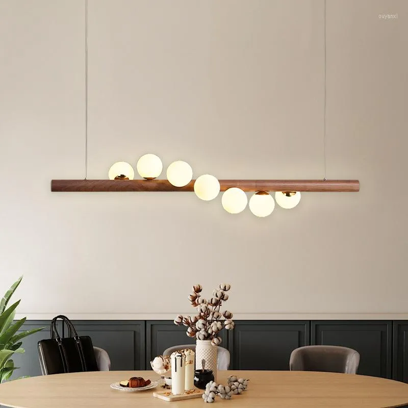Pendant Lamps Solid Wood Magic Bean LED Lights Modern Nordic Simple Dining Room Coffee Shop Bar G4 Home Hanging Lamp Luminaire