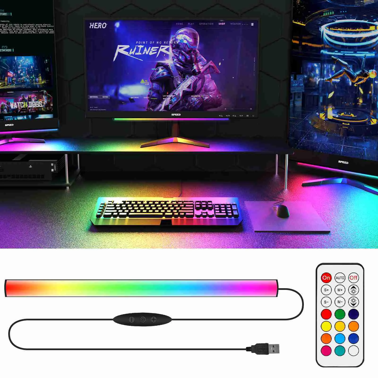 Lumières ambiantes de nuit sous rétroéclairage d'ambiance de lumière de moniteur avec télécommande alimentée par USB pour le support de bureau de configuration de PC de jeu HKD230704