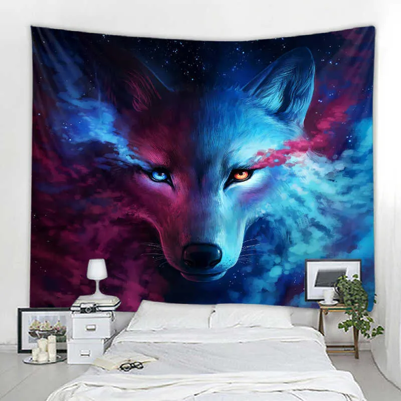 Tapissries Fantasy Wolf Bakgrundsdekoration Tapestry Animal Eesthetics Room Decoration Mandala Hem Dorm Wall Decoration