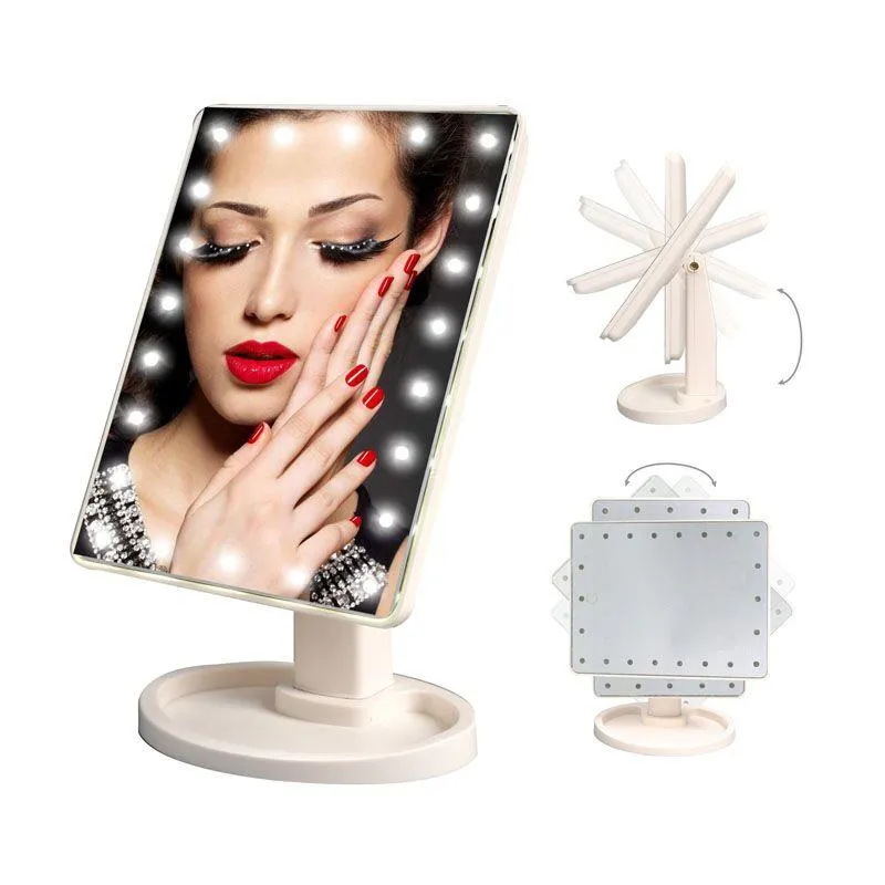 Specchio per trucco a LED Cosmetico Desktop Portatile Compatto 16/22 luci a LED Specchio per trucco da viaggio illuminato per donna Nero Bianco Rosa ZA2069 Funoi