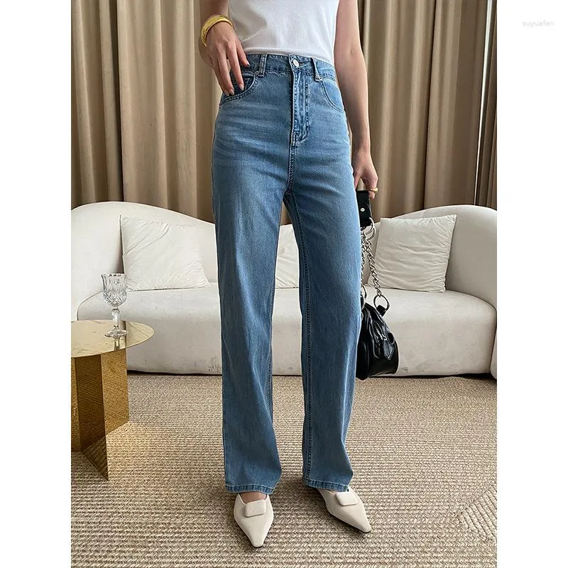 Jeans da donna assottigliati in estate pantaloni lunghi Baic slim larghi dritti morbidi pantaloni casual eleganti a gamba larga in denim