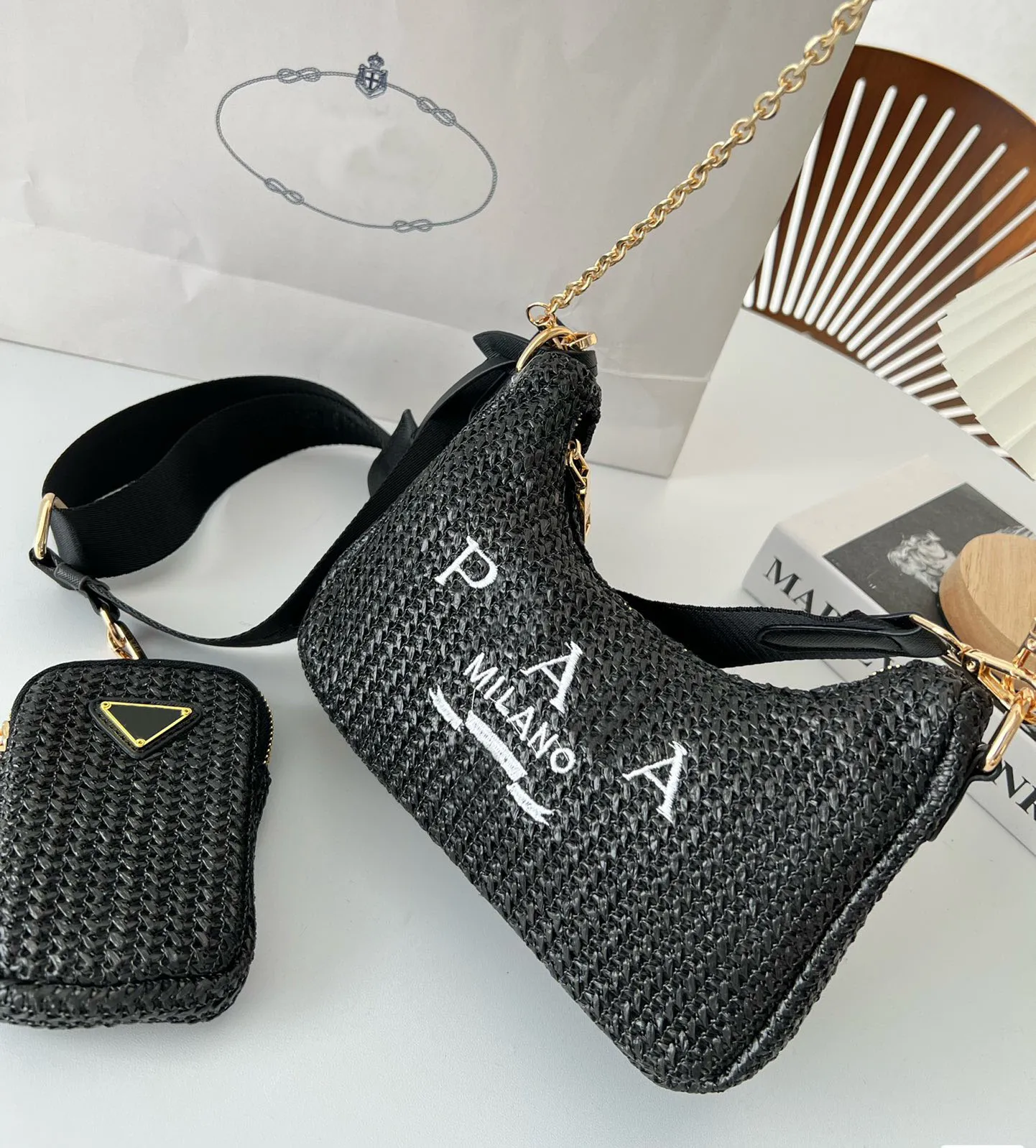 Woman Straw Bags Nylon shoulder bags Hobos Handbags designer bag underarm bag Chain Purses Designer Crossbody Baguettes Lady Small Totes