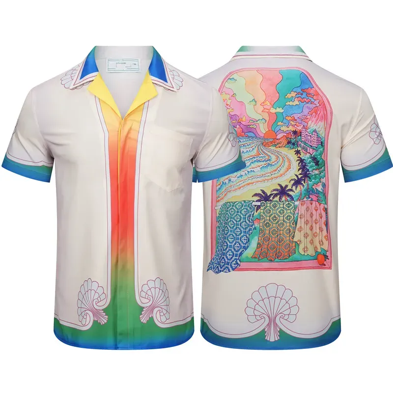 New men shirts Casablanc-s lucid dreams island scenery color temperament Satin short sleeve Dress Shirt Variety