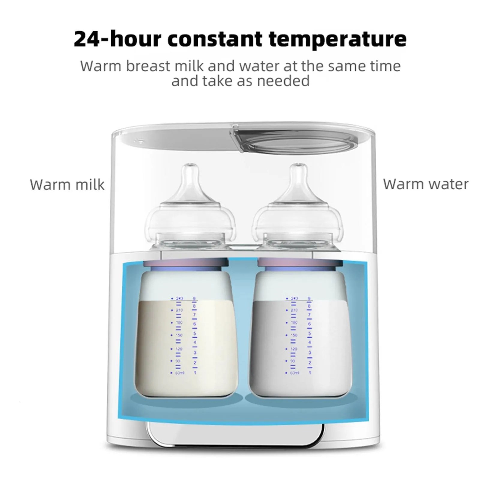 Dual Bottle Baby Feeding Heater 24Hrs Thermostat Travel Milk Heater Machine Formula and Breastmilk Heating Device for Travel