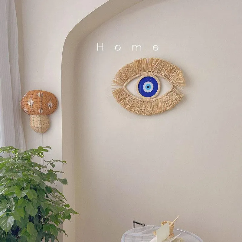 Pudełka marokańskie ręcznie tkane ręcznie diabelskie dekoracje do oczu drewniane koraliki słomka tkana sofa salonu