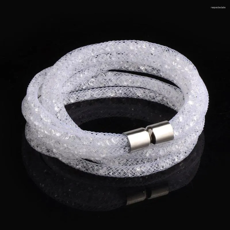 Berlockarmband Chanfar Elegant 4-lagers Mesh Magnetisk Spänne Dubbel Wrap Kristallarmband För Kvinnor Present Mode Smycken