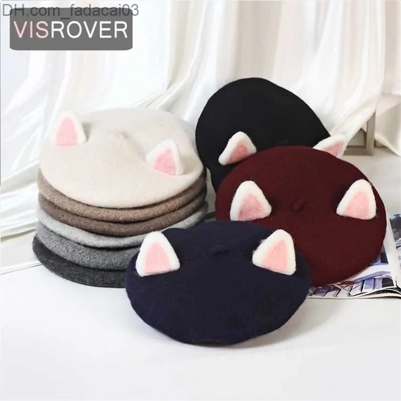 Sombreros de ala tacaños Sombreros de ala tacaños VISROVER Adulto lindo Oreja de gato 100 Boina de lana Sombrero de otoño sólido Gorra de invierno Primavera Punk Boina Sombrero Boina de conejo Venta al por mayor 2201006 Z230704