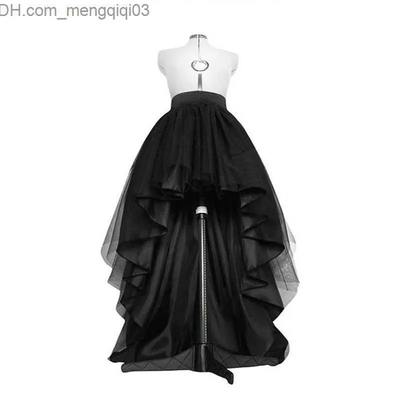 Skirts High Low Black Tulle Skirt Asymmetrial Hem Tutu Layered Wedding Bridal Gown High Waist Pleated Prom Skirt Gala Stylish Saia Z230707