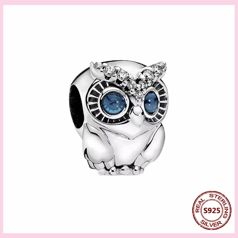 925 Silver Fit Pandora Charm 925 Bracelet Pink Flamingo Charm Skull Bead Owl Cat Panda Giraffe charms set Pendant DIY Fine Beads Jewelry